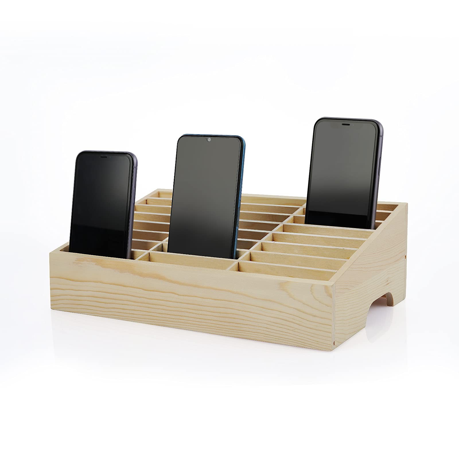 24Grid Wooden Cell Phone Holder Desktop Organizer Storage Box Classroom