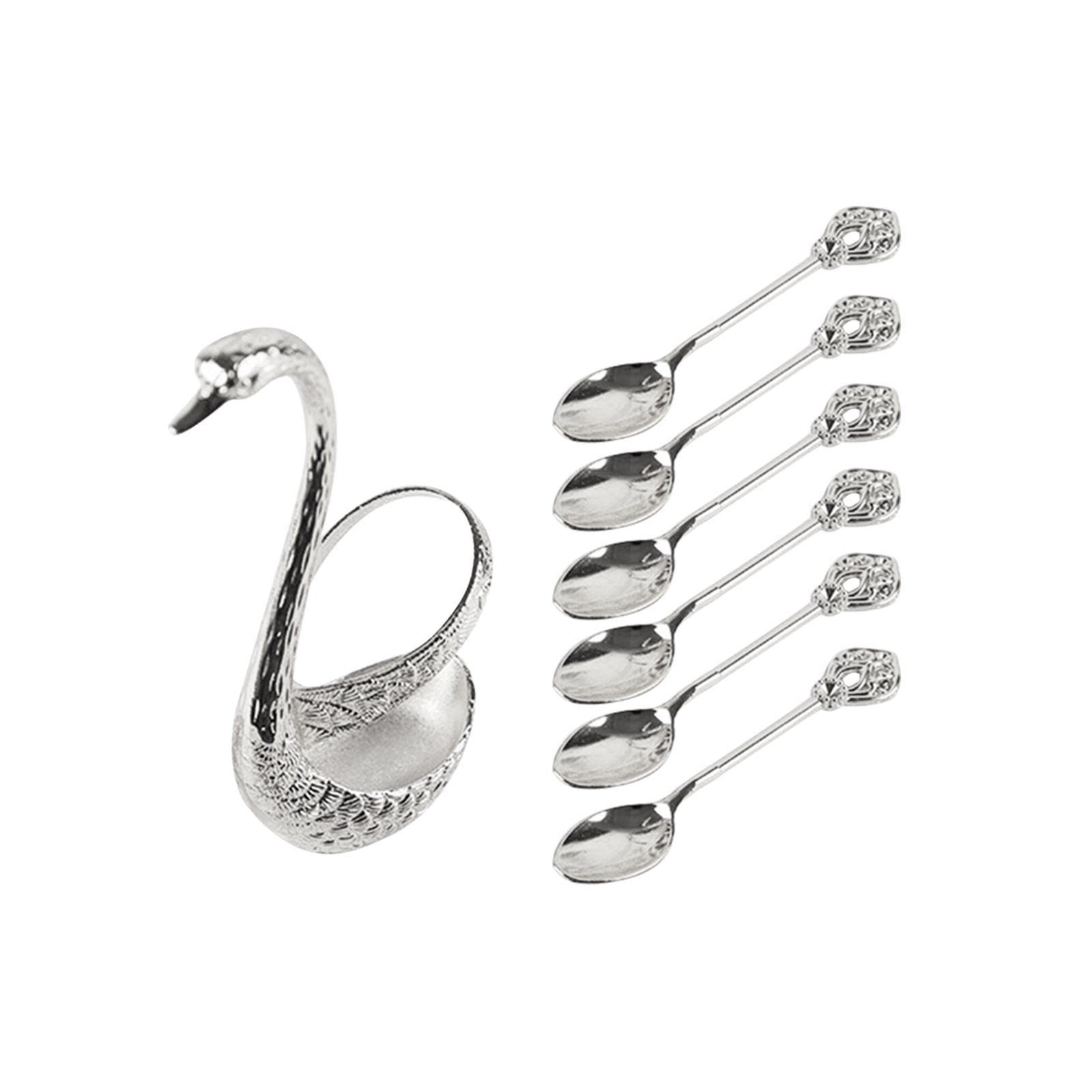 4.8 in Coffee Spoon Set With Holder, Swan Spoon And Fork Holder, Gold Durable...