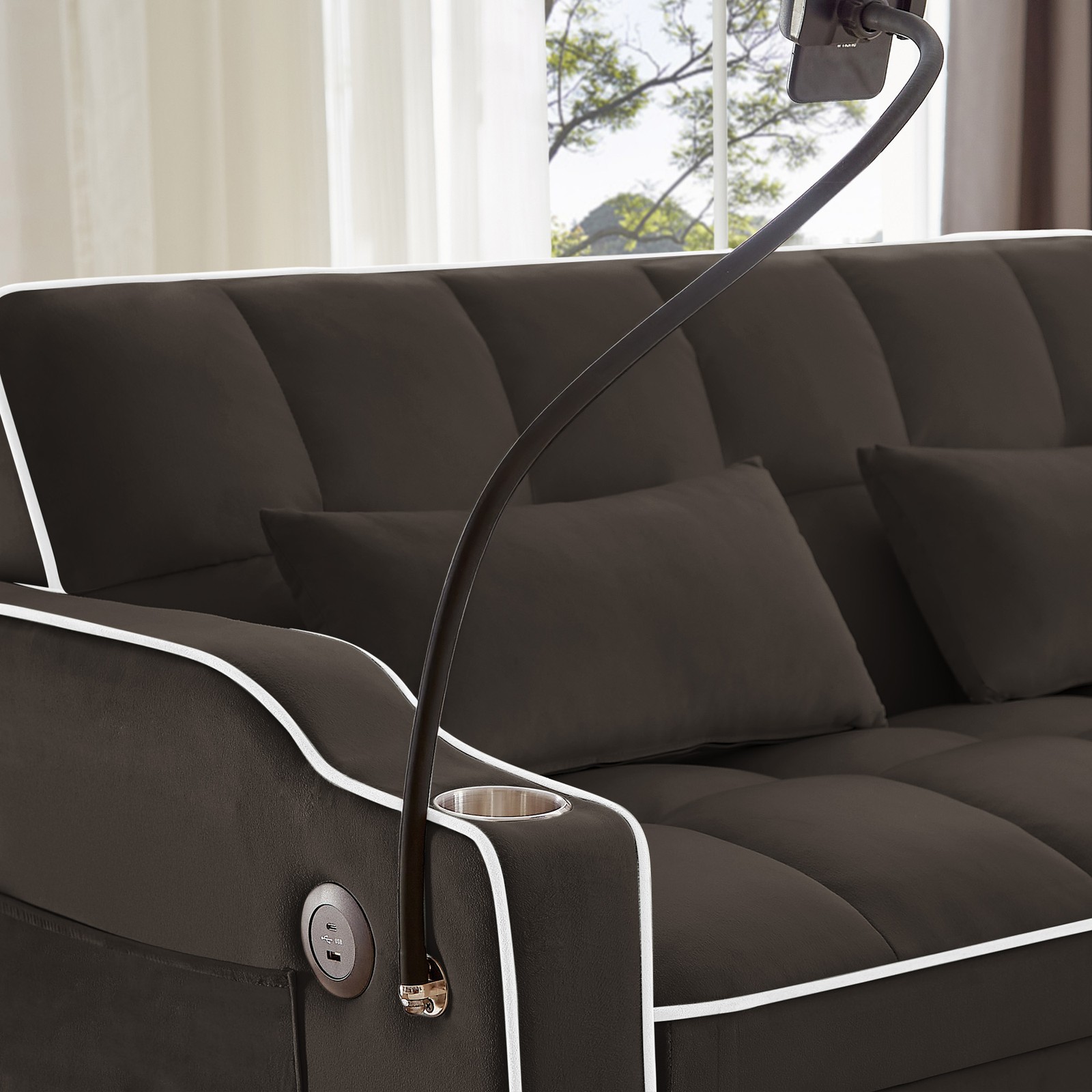Versatile Foldable Double Seat Recliner,Comfortable Velvet Pull-Out Sleeper Sof