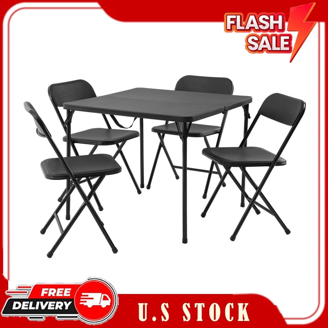 Mainstays 5-Piece Folding Card Table & 4 Chairs Set 34" Square Black
