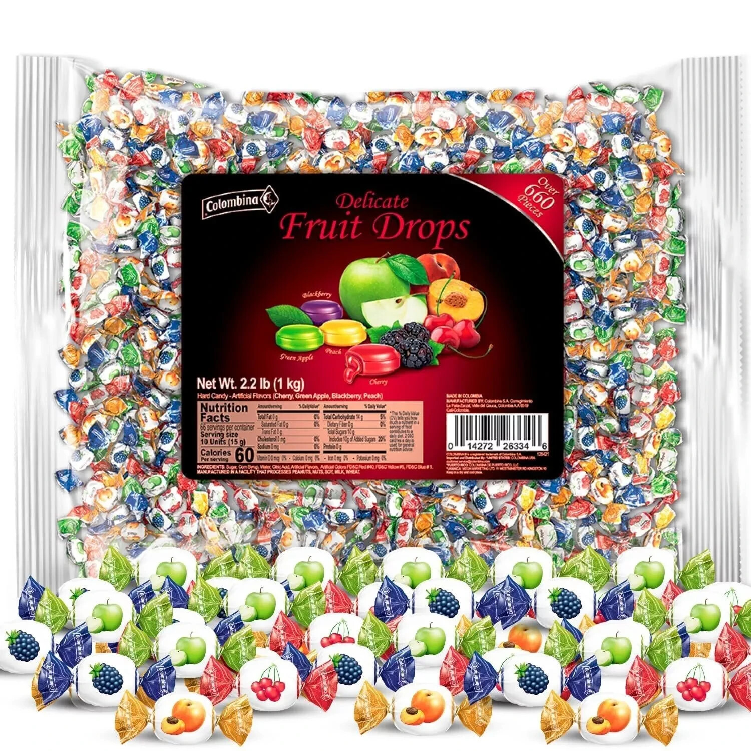 Colombina Delicate Fruit Drop 4 Assorted Flavors Bulk Delicious Candy (2.2 LB)