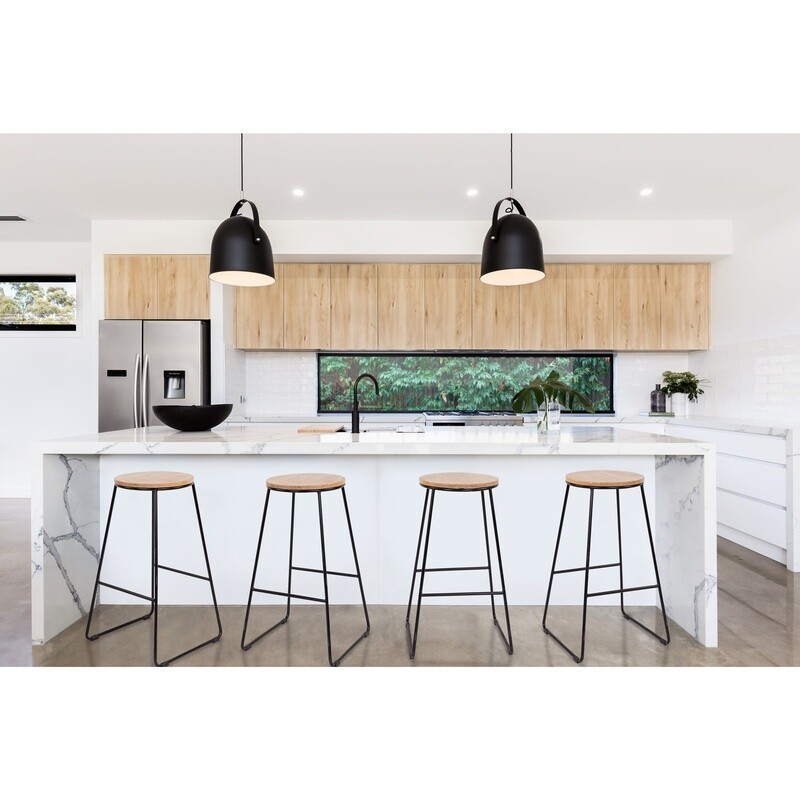 Backless Stool Black Metal Base Natural Wood Seat Kitchen Dining Bar Game Room