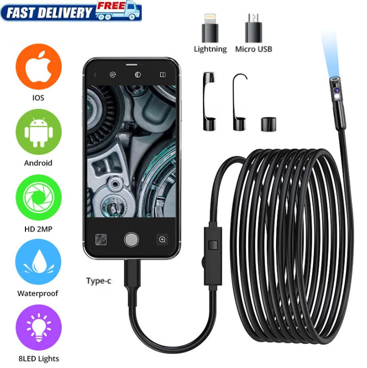 Endoscope Inspection Camera LED Light Flexible Snake Camera For iPhone Android