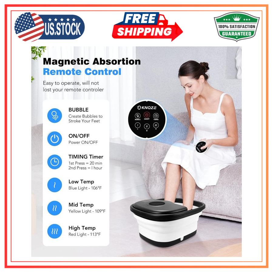 KNQZE Collapsible Foot Spa with Heat Remote Control Bubbles Massage Rollers