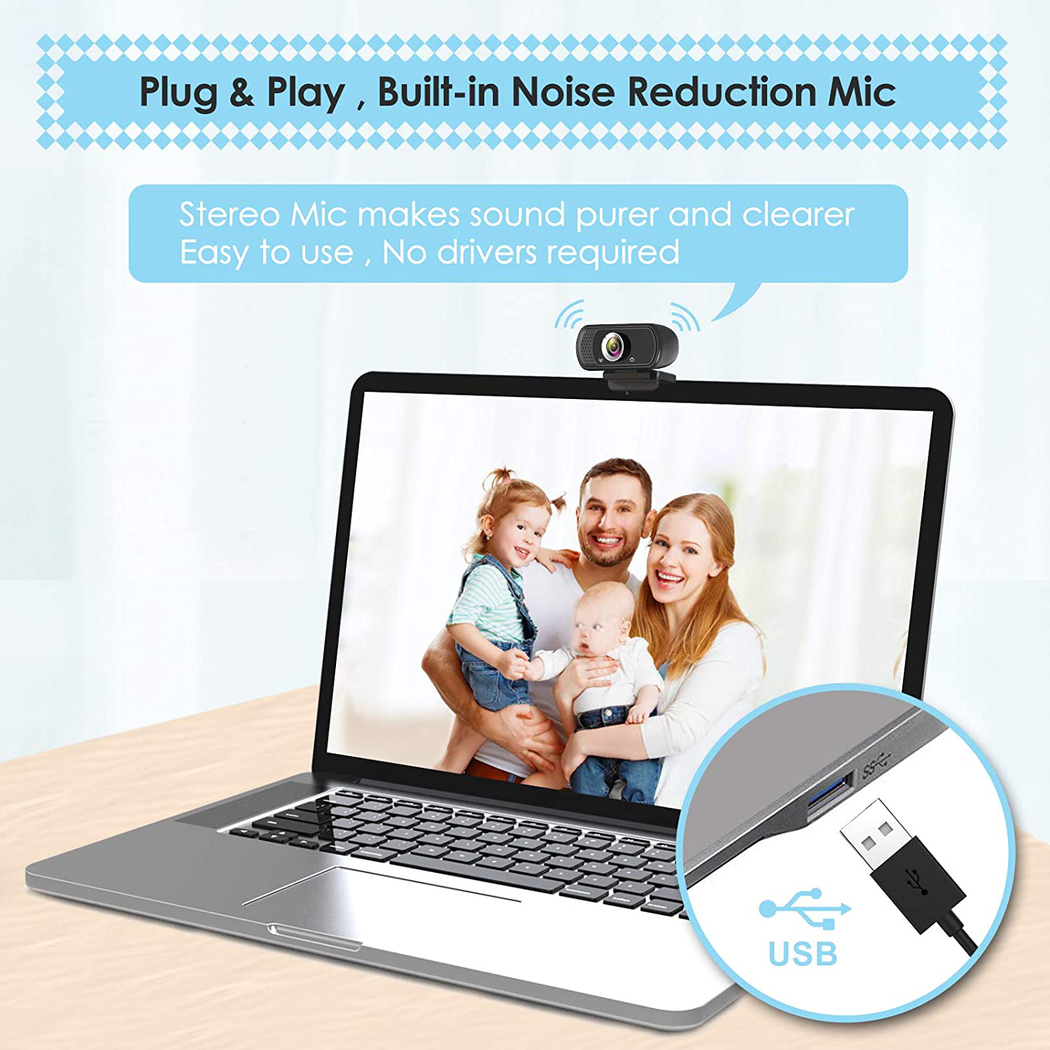 Webcam HD 1080p Web Camera, USB PC Computer Webcam w/Microphone, Laptop Desktop