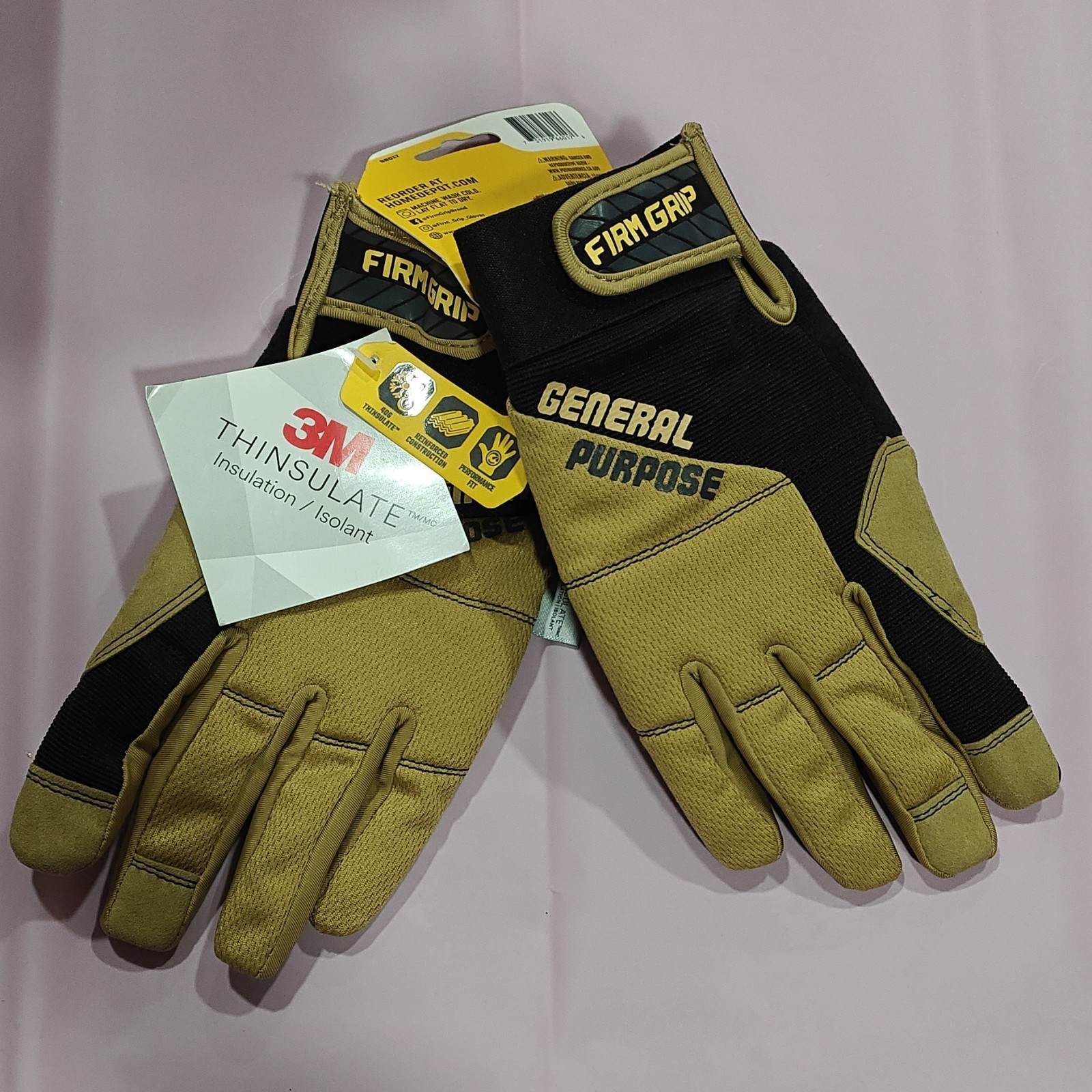 Firm Grip Winter Gloves Large Black Tan Thinsulate Touch Screen Reinforced