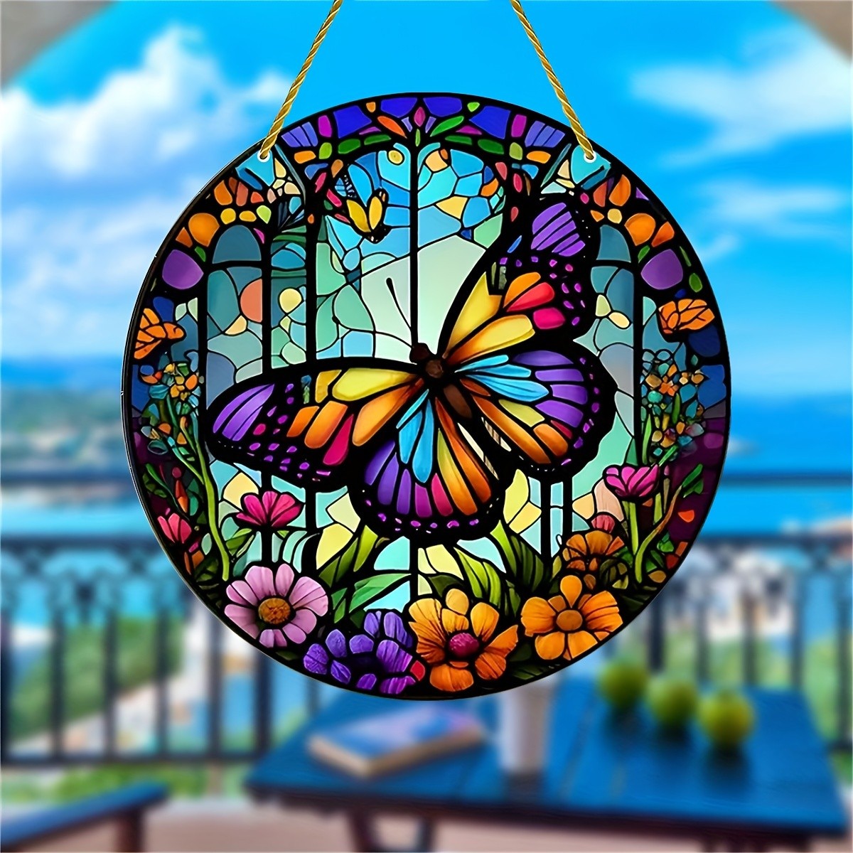 Vibrant Floral Butterfly Acrylic Window Suncatcher Home Porch Yard Decor Gift