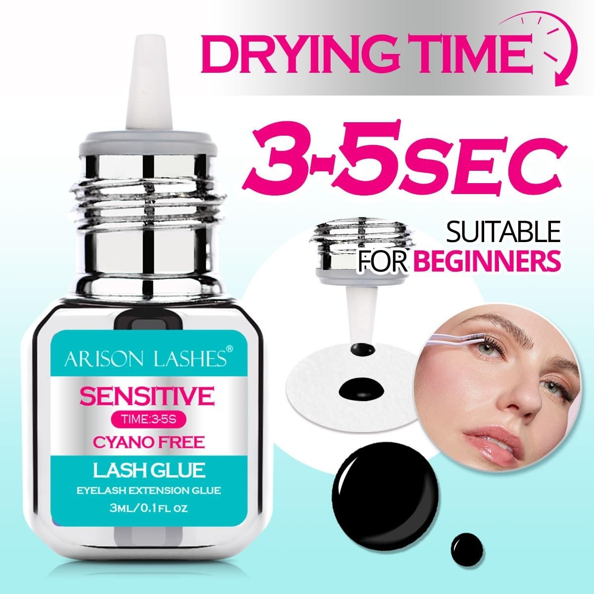 Sensitive Eyelash Extension Glue 3-4S Drying Time 5-6 Weeks Retention Lash Exten