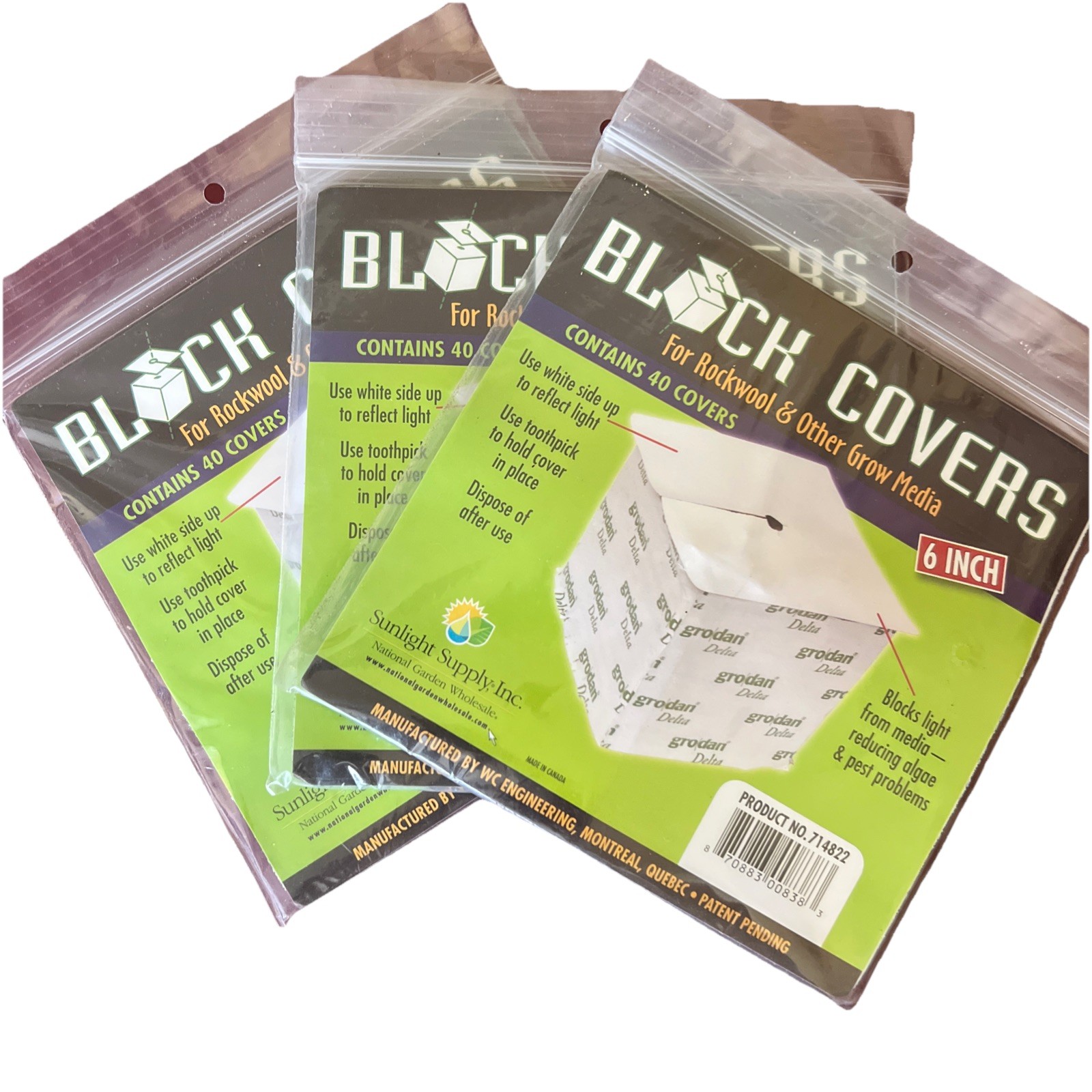 3 Packs of Block Covers 6” (40/Pack) Perfect for Grodan Hugo/Rockwool Growers