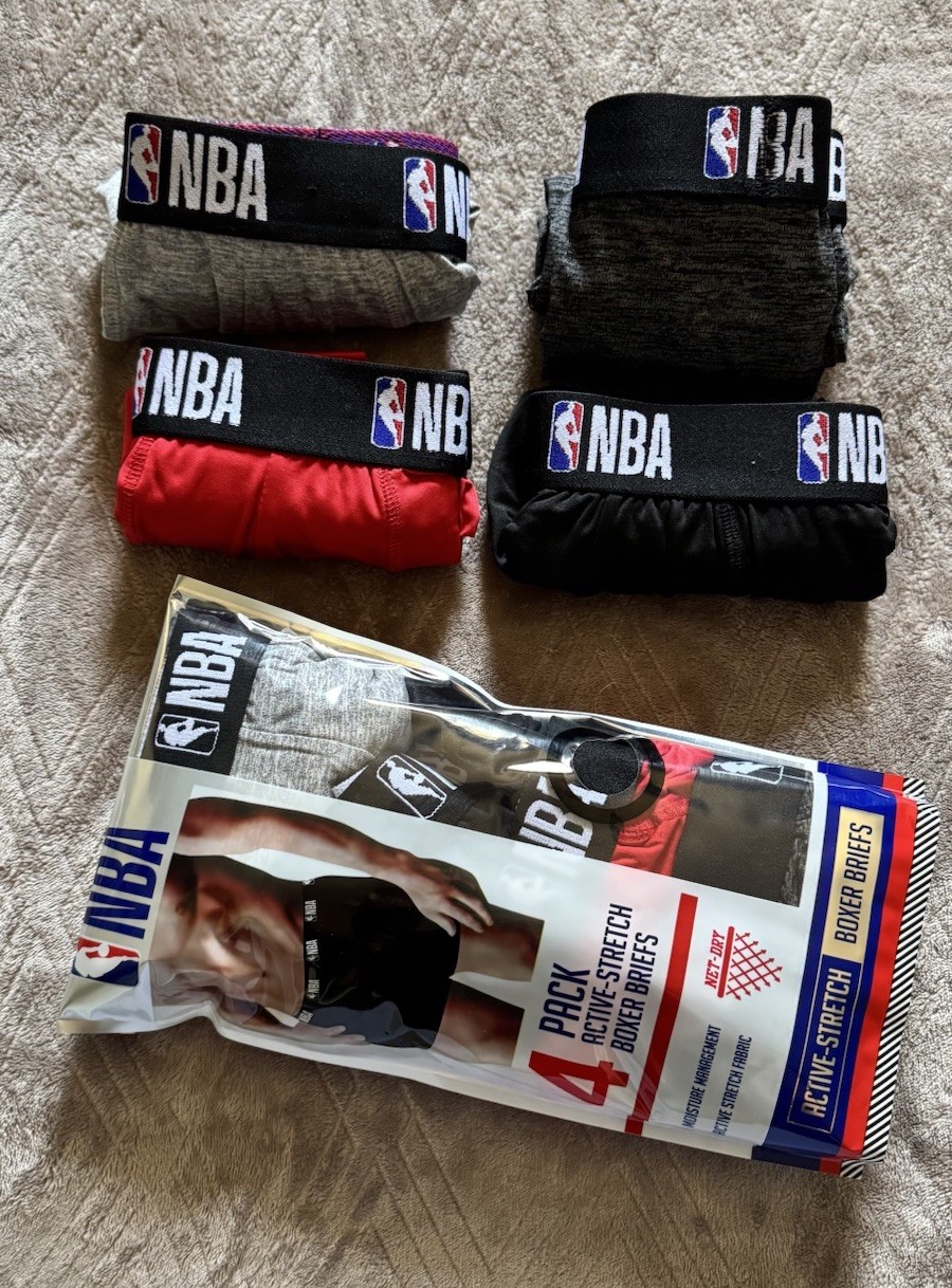 NBA Men’s Active Stretch Moisture Management Boxer Briefs-Size L New (4) Pack