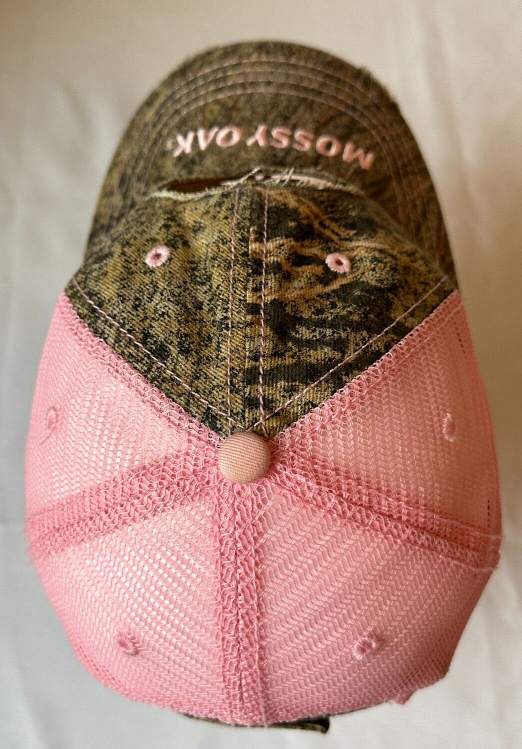 Mossy Oak Women's Adjustable distressed Camo Pink embroidered Logo Hat One Size