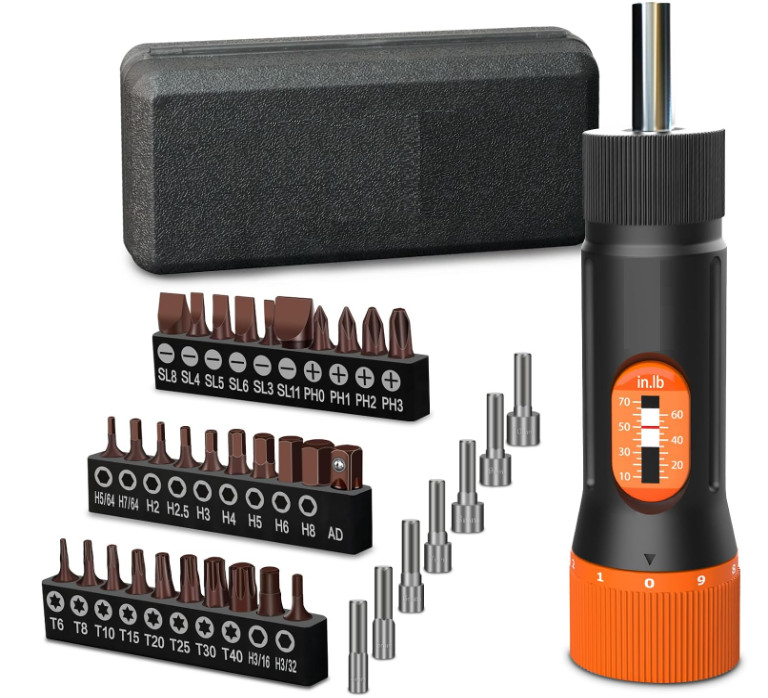 Destornillador de Torque 1/4" 38 Piezas 10-70 in-lb con Brocas S2 y Maletín