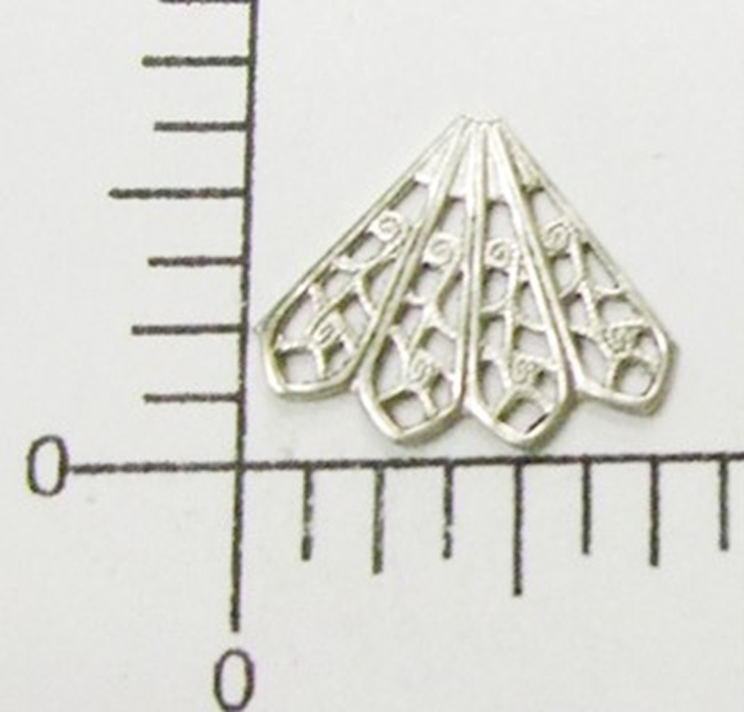 25004         4 Pc Matte Silver Oxidized Filigree Fan Shape Jewelry Finding
