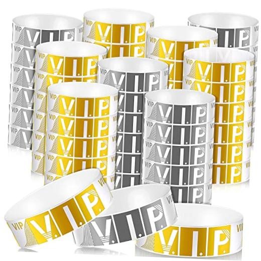 400 Pcs VIP Wristbands for Events Waterproof Party Armbands Gold and Silver