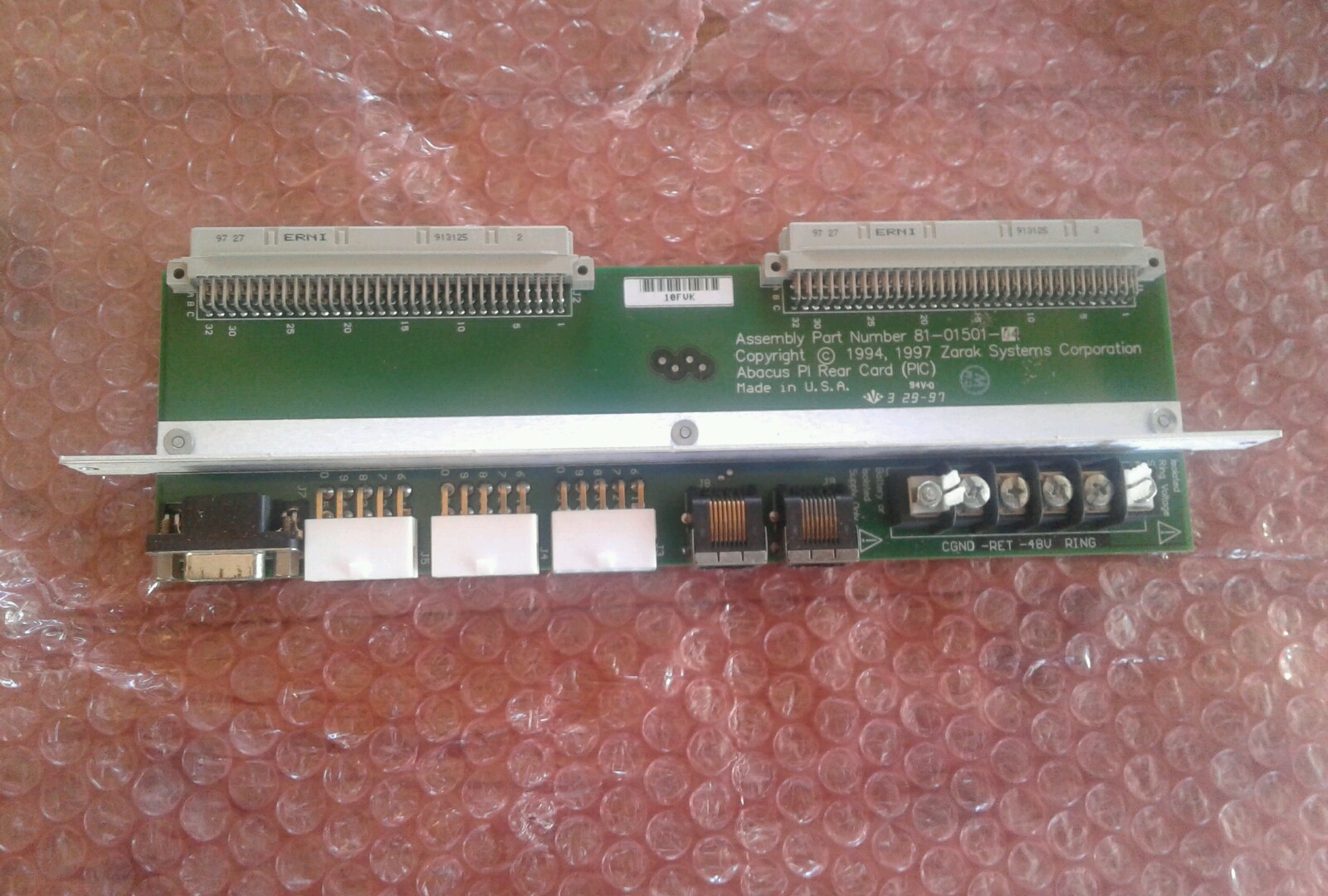 Zarak Systems 81-01501-04 Abacus PI Rear Card (PIC) also show part # 17-01501-05