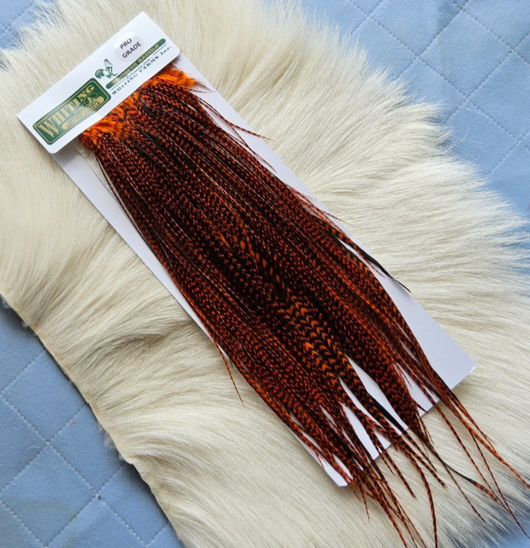 Whiting  Dry Fly  Full Saddle,, Color;  Grizzly Dyed Orange.   Free Shipping.