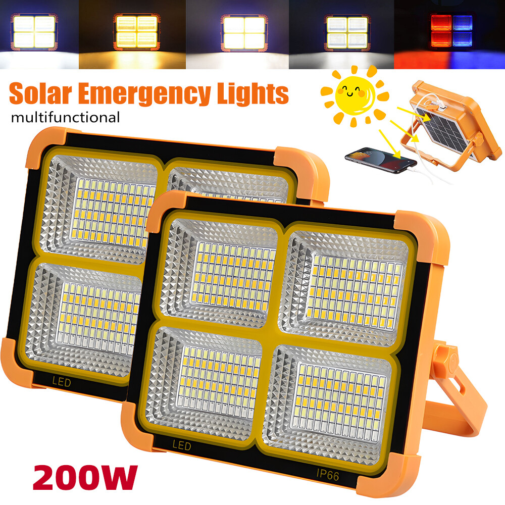 5 Modes 200W Magnetic LED Solar Work Light Emergency Floodlight USB Rechargeable