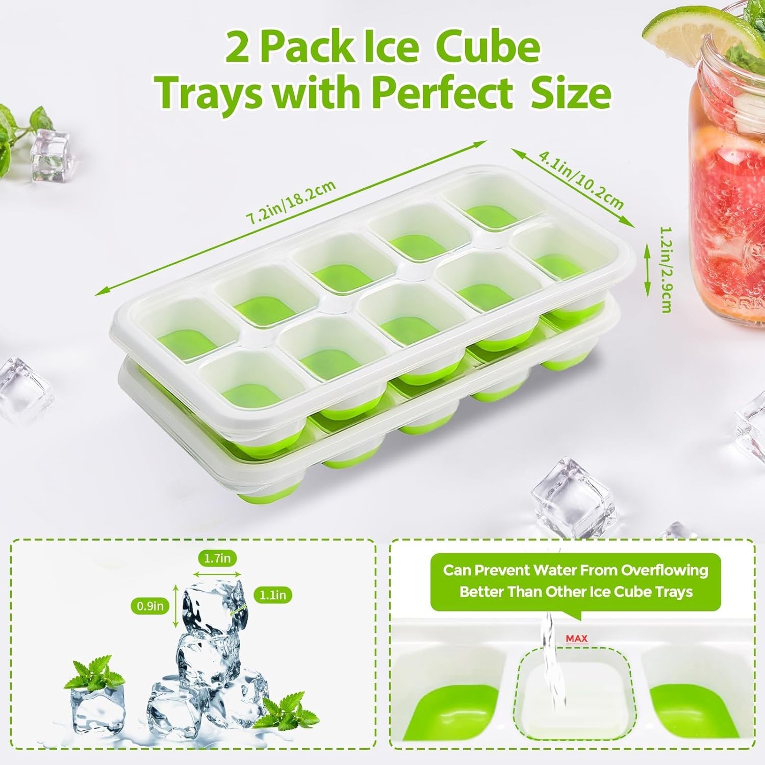 Effortless Ice Release Silicone Ice Cube Trays – Space-Saving & Dishwasher Safe