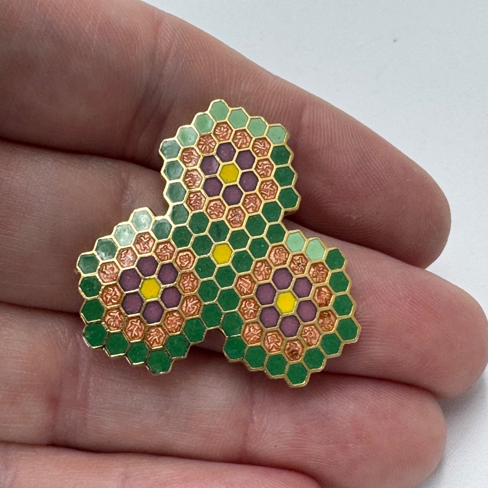 Floral Mosaic Honeycomb Quilt Design Lapel Pin Geometric Groves Publishing
