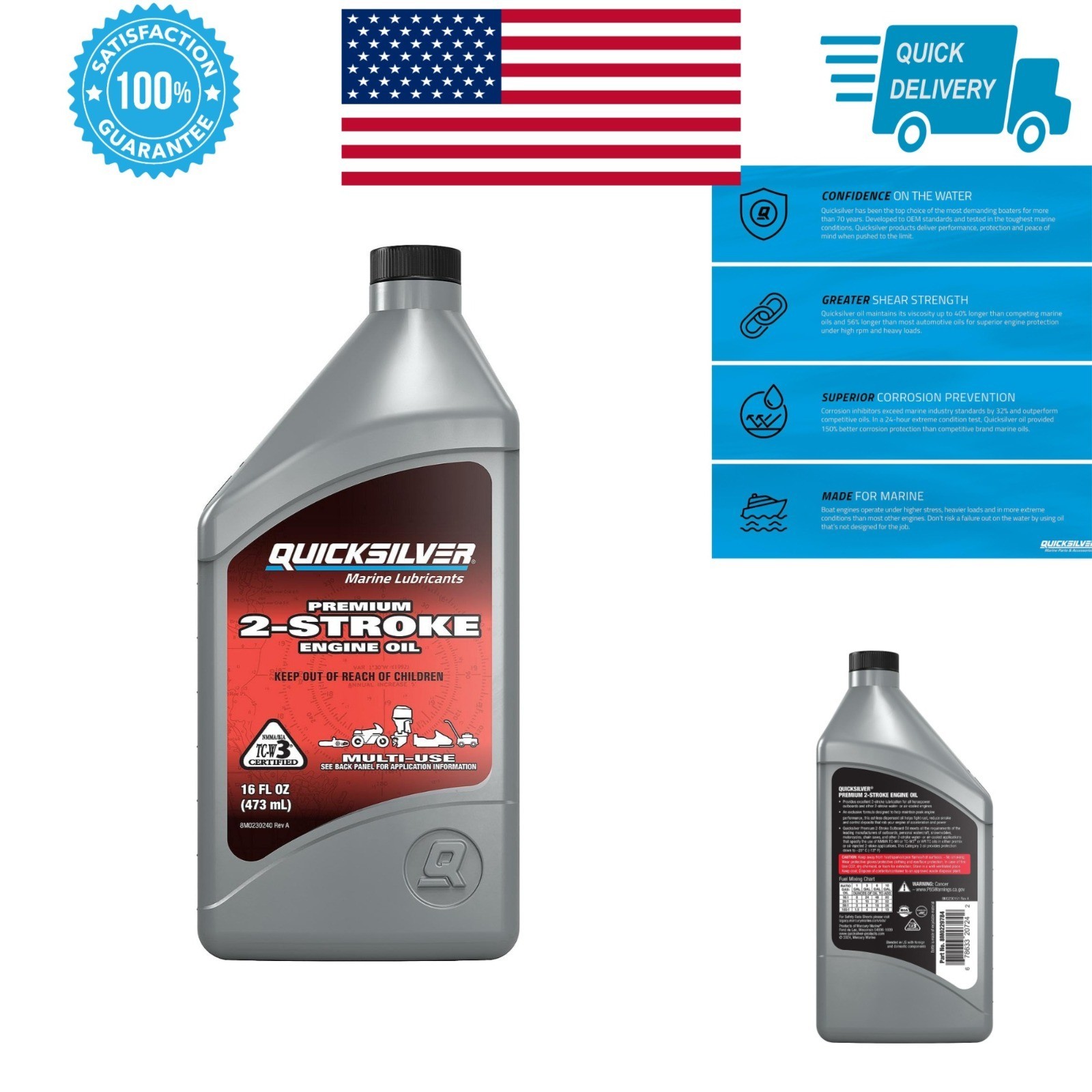 Quicksilver 2-Stroke Engine Oil for Outboards, PWC, Snowmobiles, 16 oz