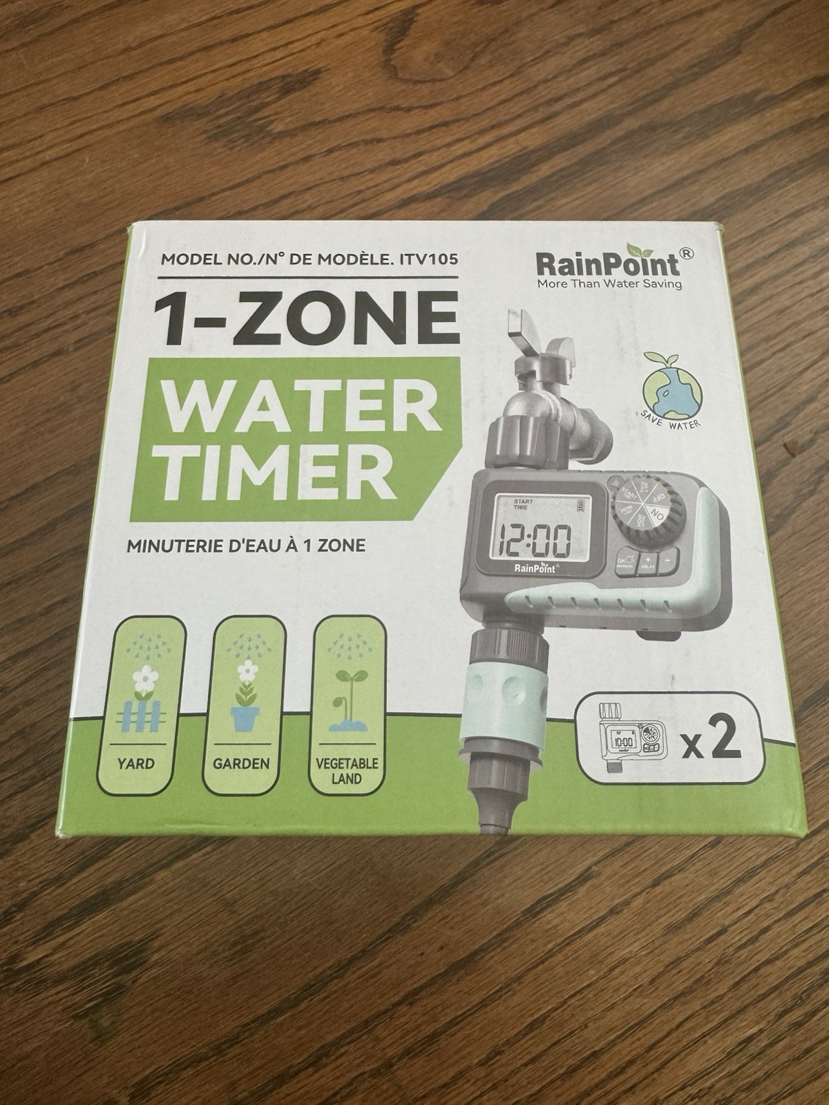 Rainpoint 1-Zone Water Timer X2 Garden Auto Water 7-116 PSI 9.2 GPM Brass Inlets
