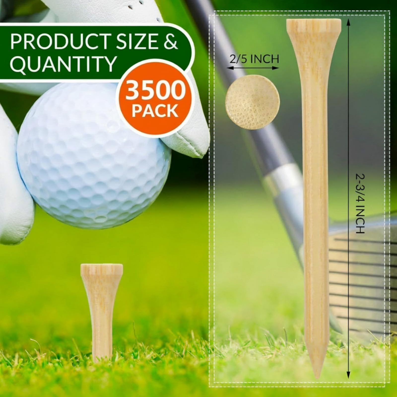 2000 Pcs Bamboo Golf Tees - Professional Bulk Set, Reduce Friction & Side Spin,
