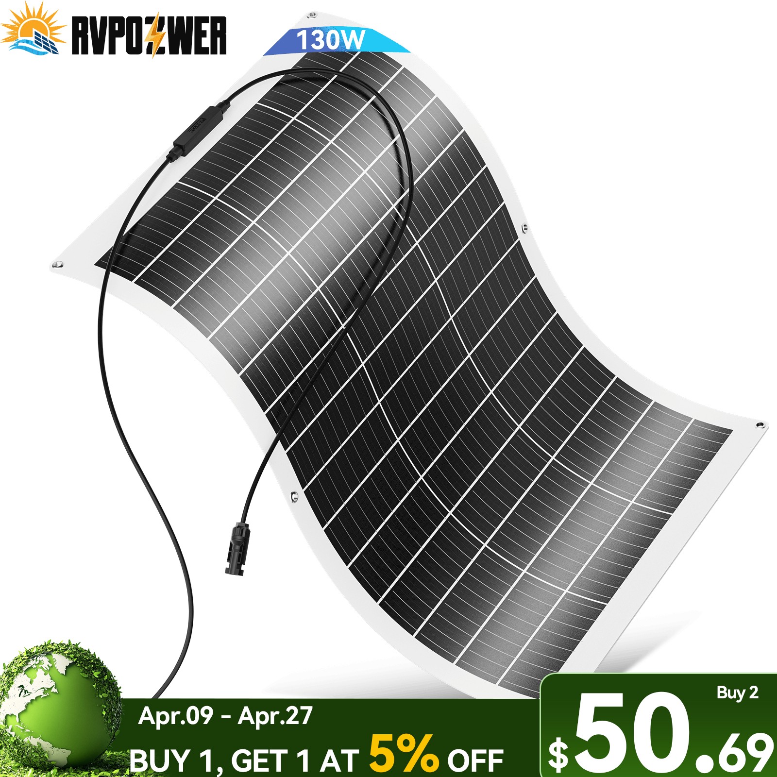 130W Watt Flexible Mono 12BB Solar Panel 12V Volt Car Home Rooftop Camping