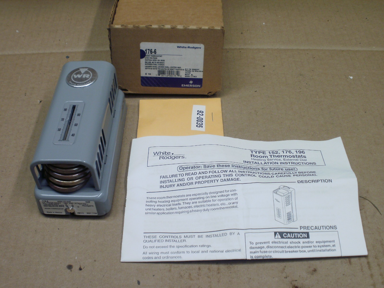 White-Rogers 176-6 Room Thermostat, 40F to 80F Degree Range