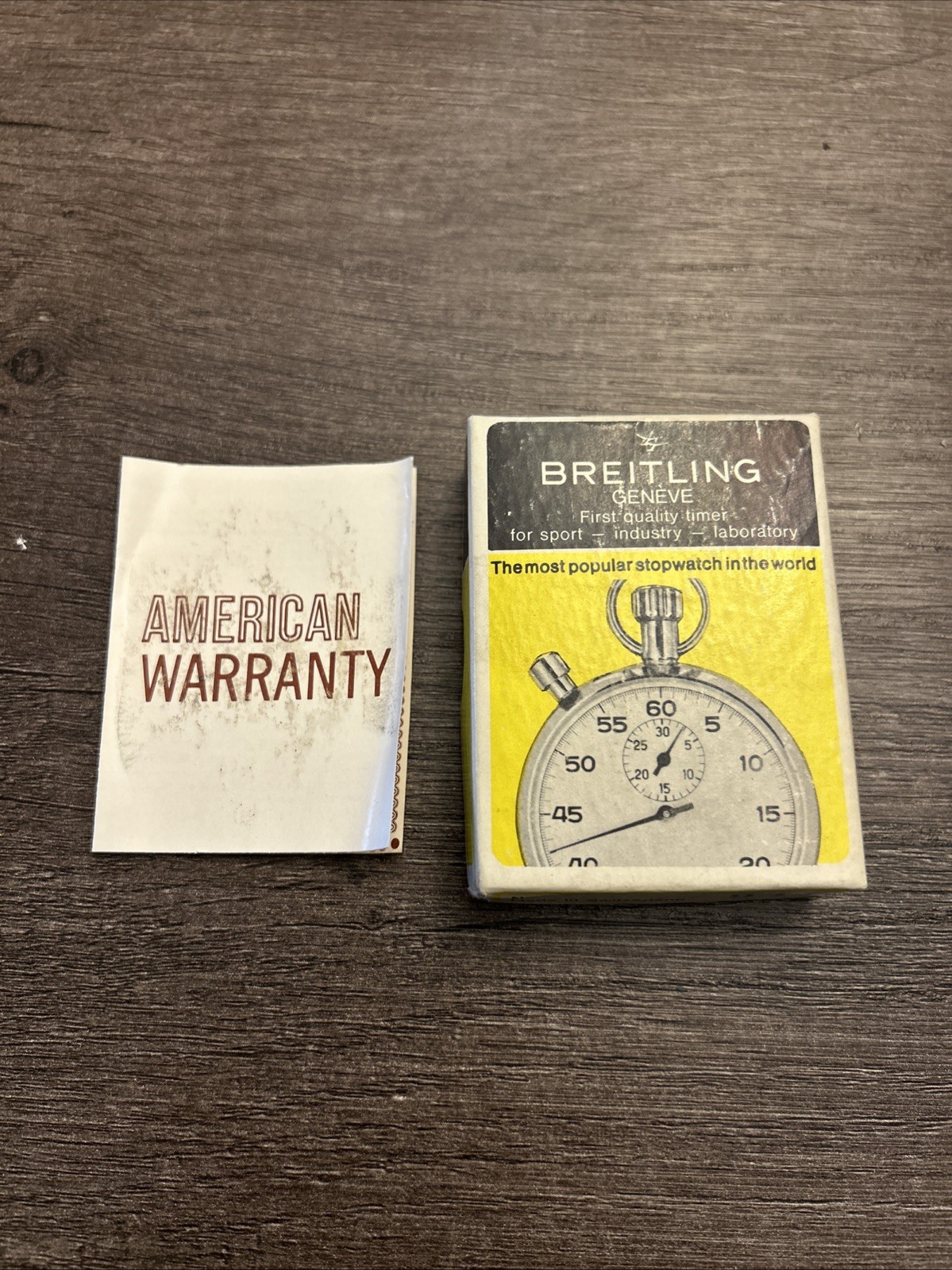 Vintage Breitling Geneve Stopwatch Made In Switzerland BOX & WARRANTY ONLY