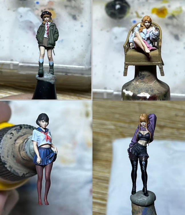 Delicate Painted 1/64 Girl Mini Figure Diorama For Car Sand Scene Cake Decor