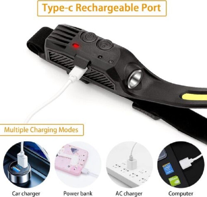 1-10 Pcs Rechargeable Headlamp Wide Beam LED Motion Sensor Headlight Waterproof