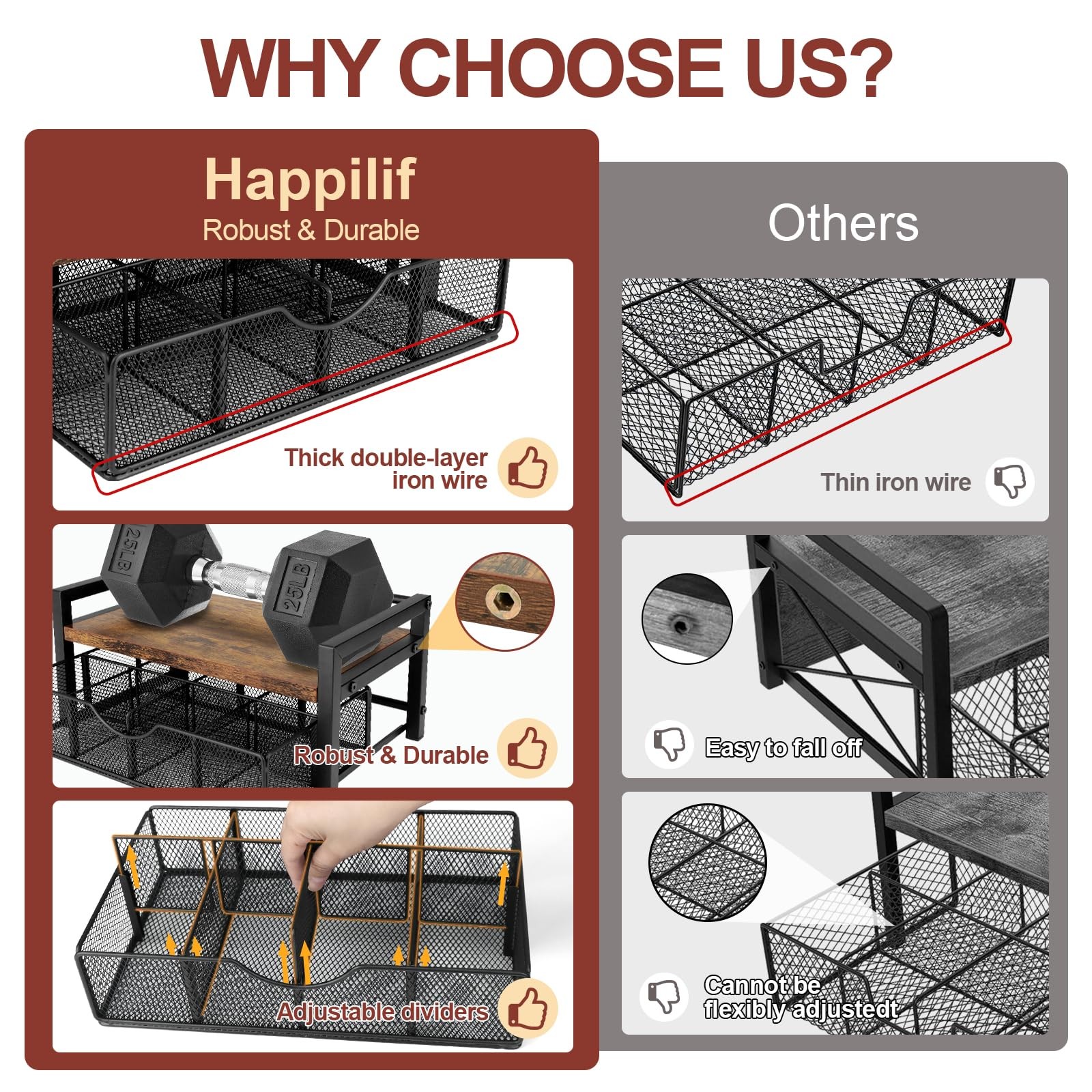 Happilif Tea Bag Organizer, Holder Organizer Regular, Rustic Brown