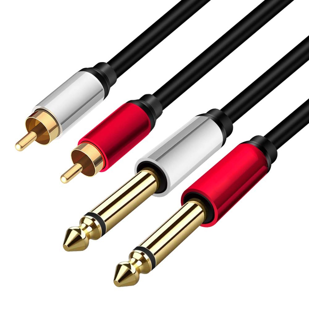 Yeung Qee 2 x 6.35 mm to 2RCA Cable,Dual 1/4 inch TS Stereo 5ft/1.5m, black