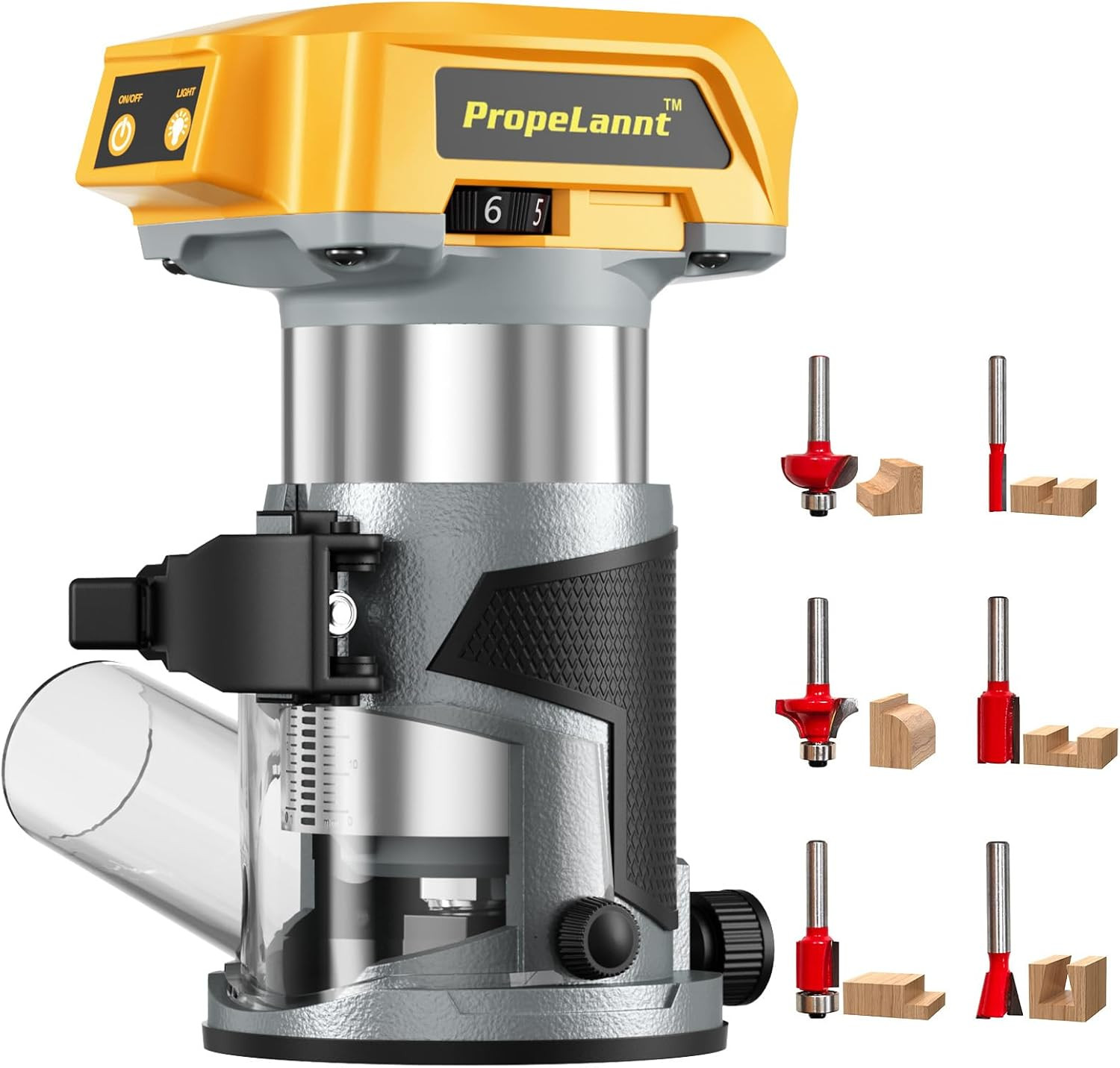Cordless Router for Dewalt 20V Battery, 6-Speed Router with 6Pcs 1/4" Shank Rout