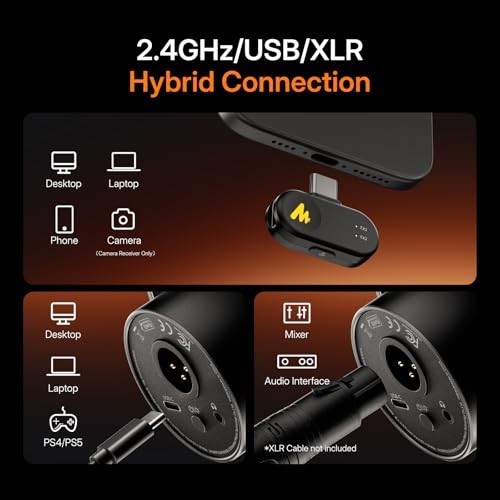 Wireless Dynamic Microphone USB XLR Podcast Streaming Desktop Stand Noise