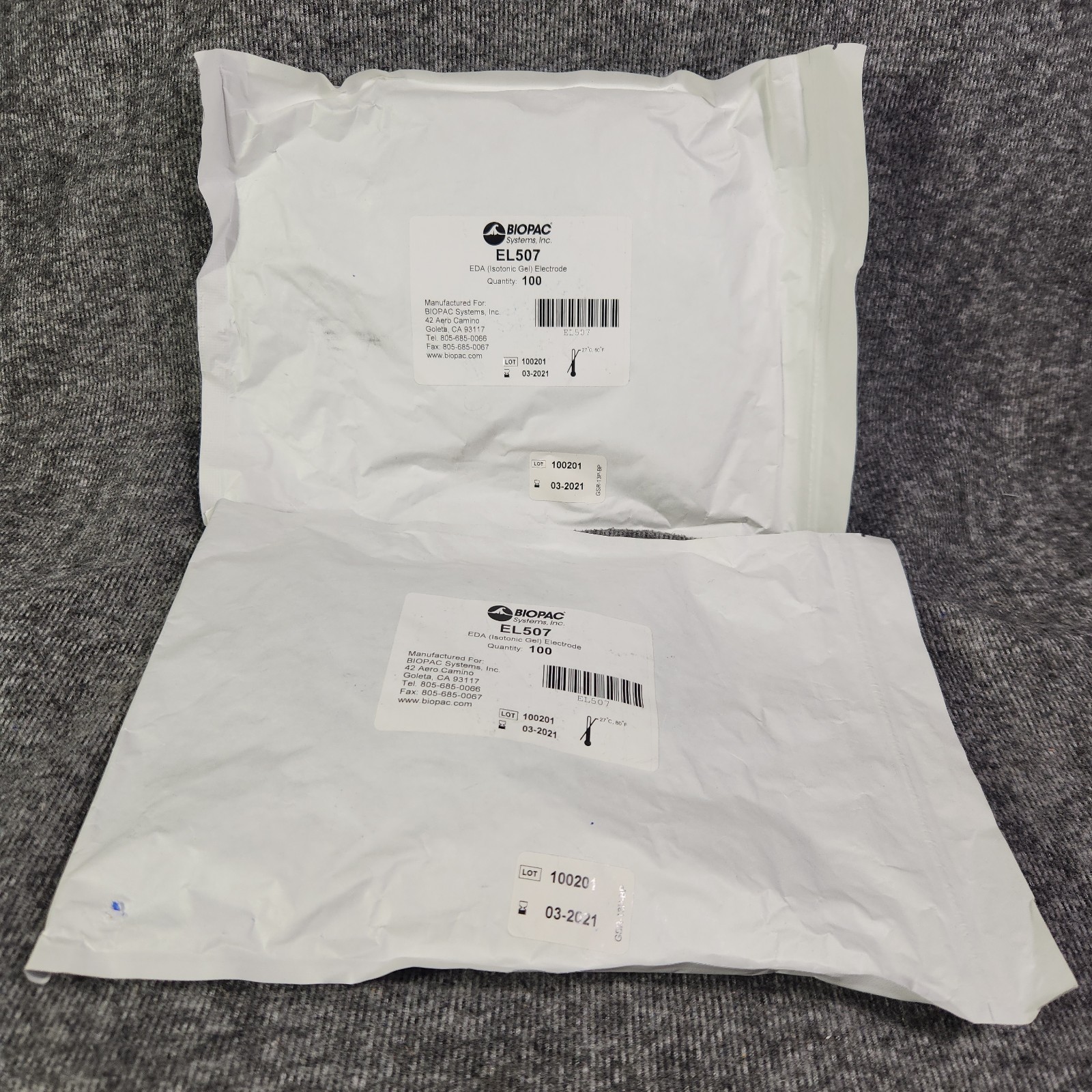 2 Biopac Systems Inc. EL507 EDA (Isotonic Gel) Electrode Sealed Packs 200 Total