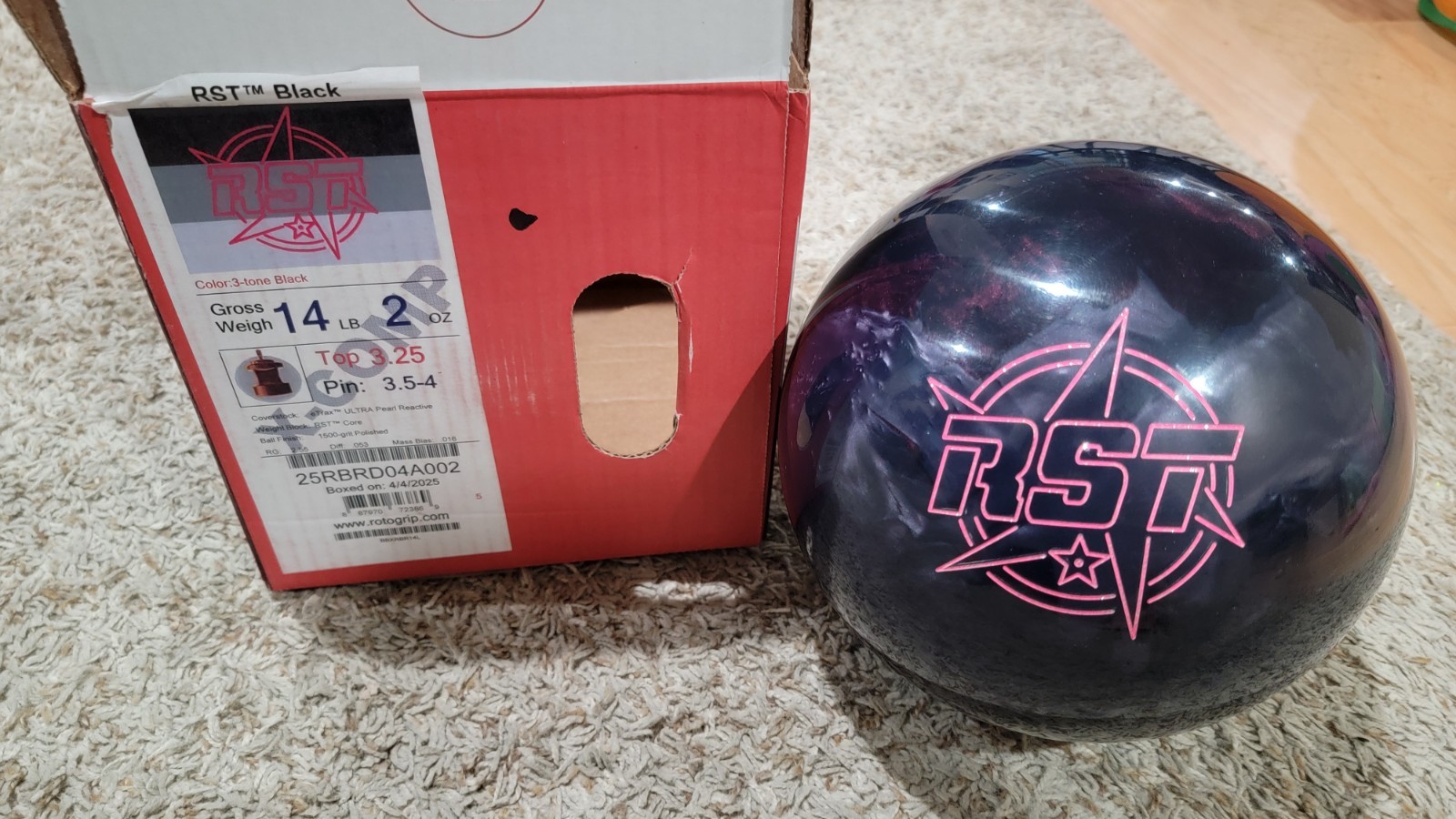 Roto Grip RST Black X-Comp Overseas Bowling Ball | 14 Pounds | 3.5-4" Pin