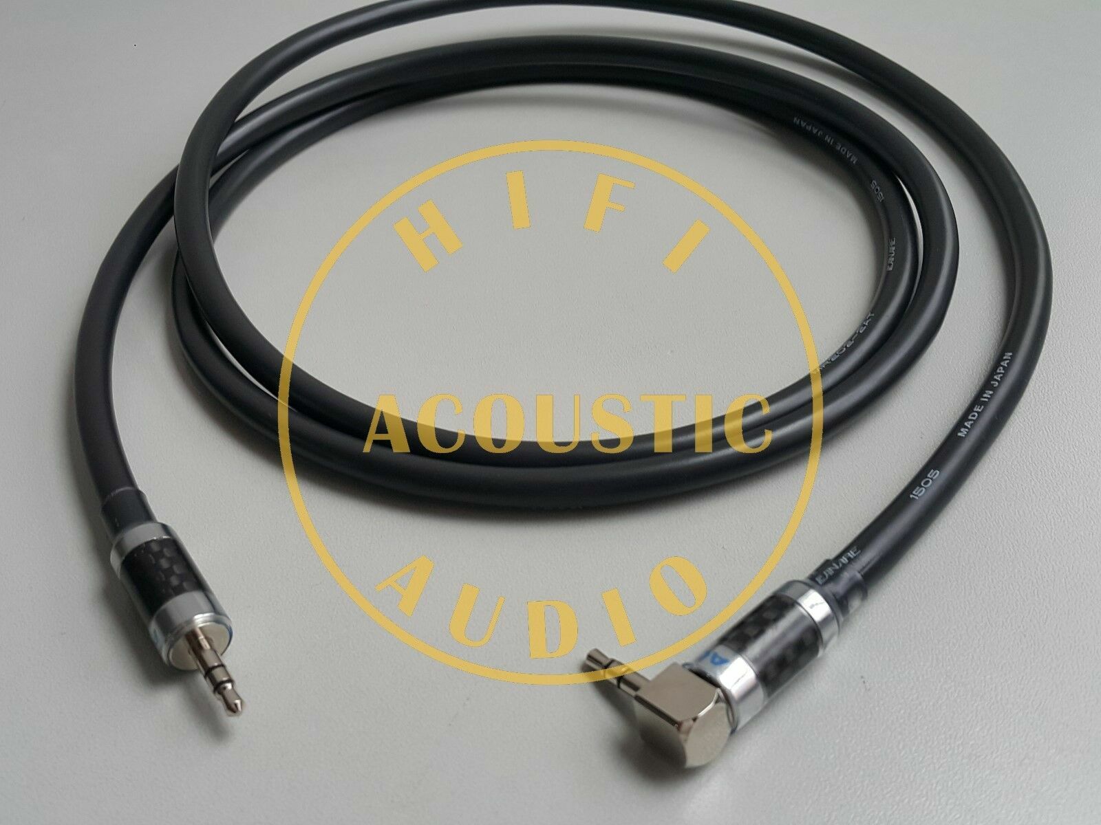 HiFi Japan 3.5mm Stereo Aux Audio Cable Rhodium Plug Right angle to straight