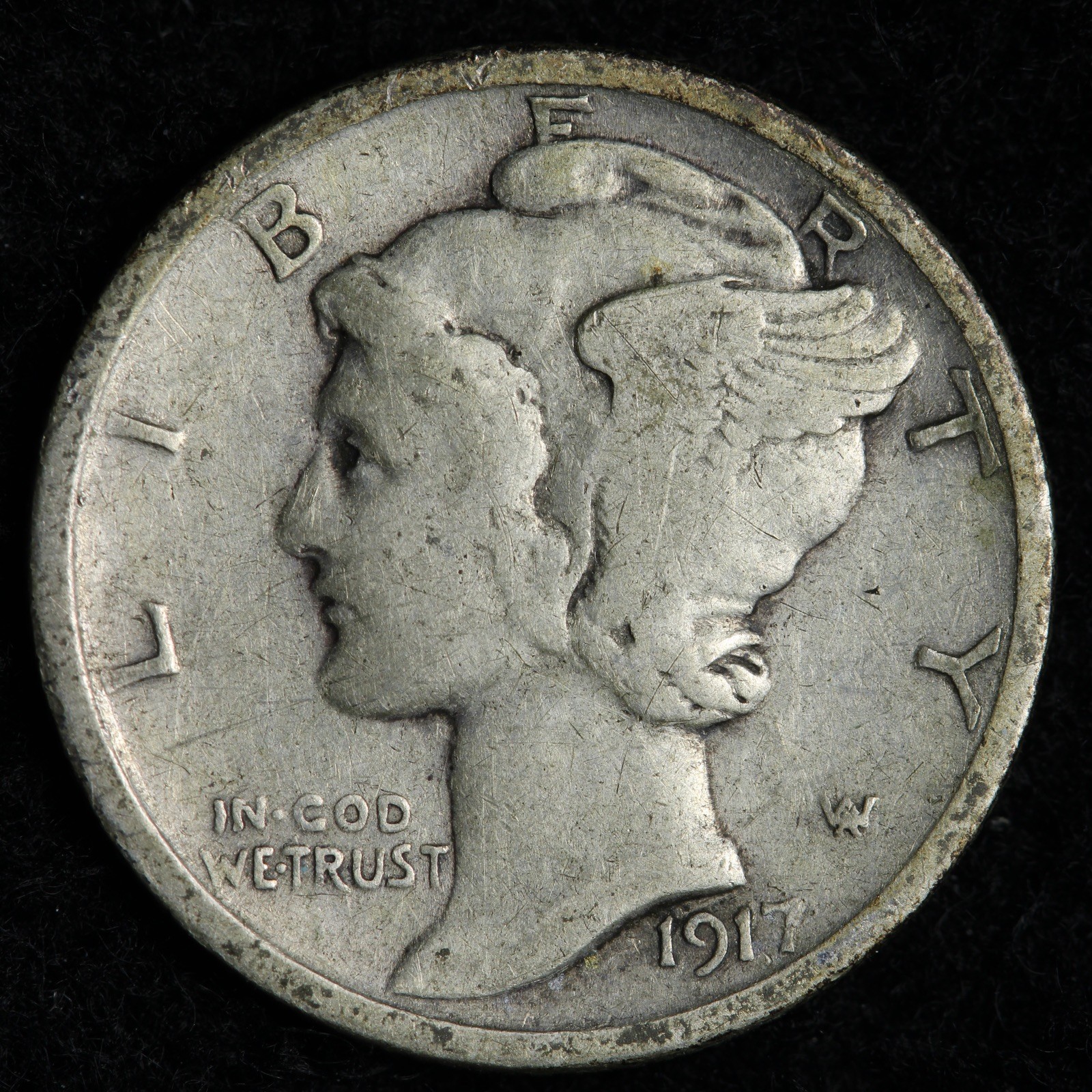1917-D Mercury Silver Dime VF E228 AGJNE