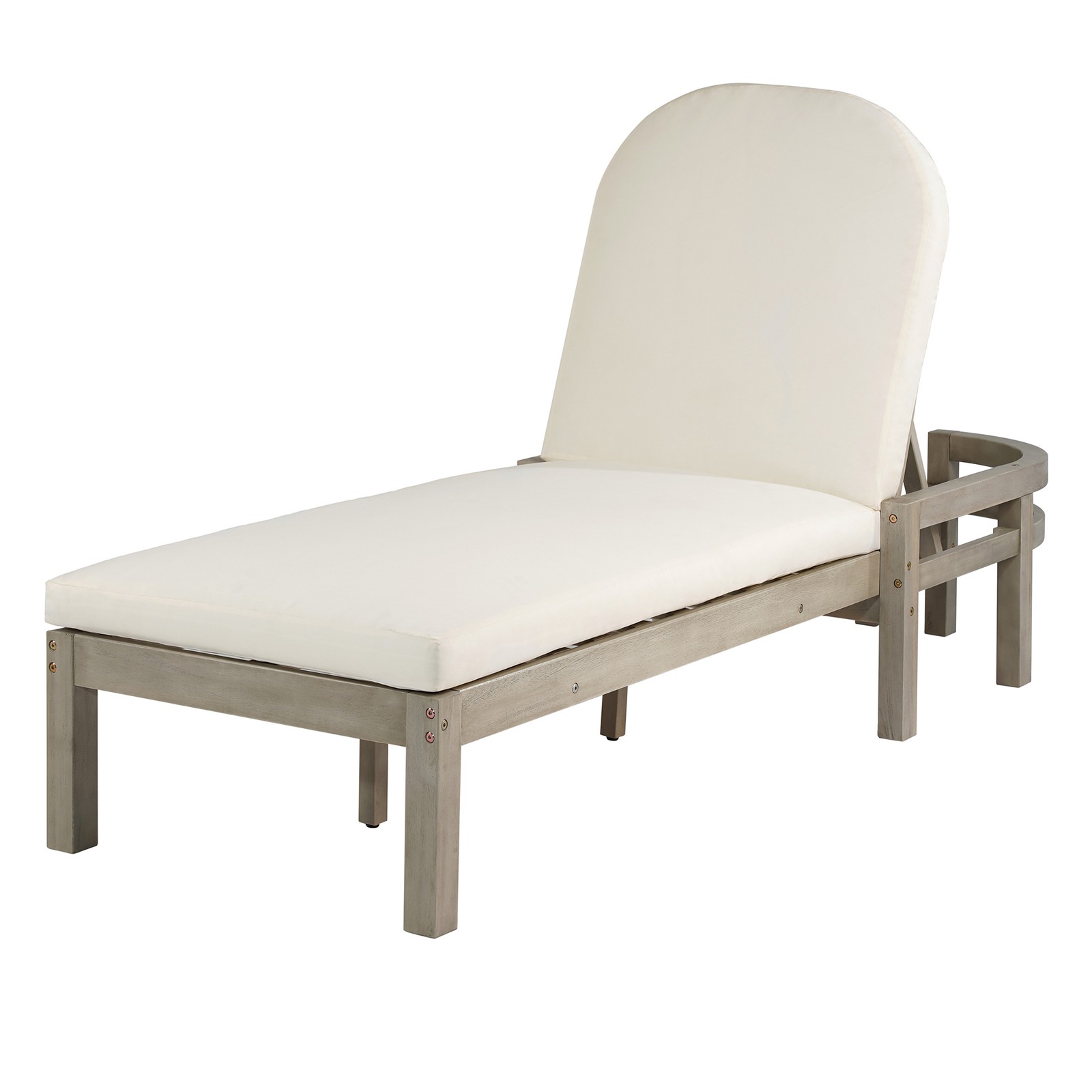 Patio Chaise Lounge Chair 2-Pack, Acacia Wood, Adjustable Backrest, Gray Cushion