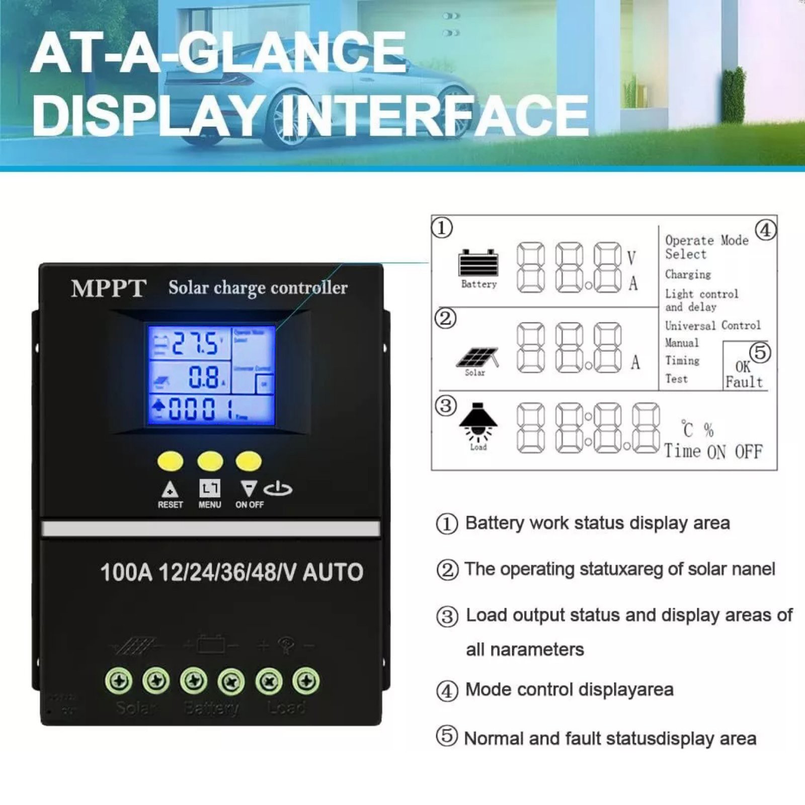 MPPT 100A 12V/24V/36V/48V Solar Charge Controller Auto Controller Battery Charge