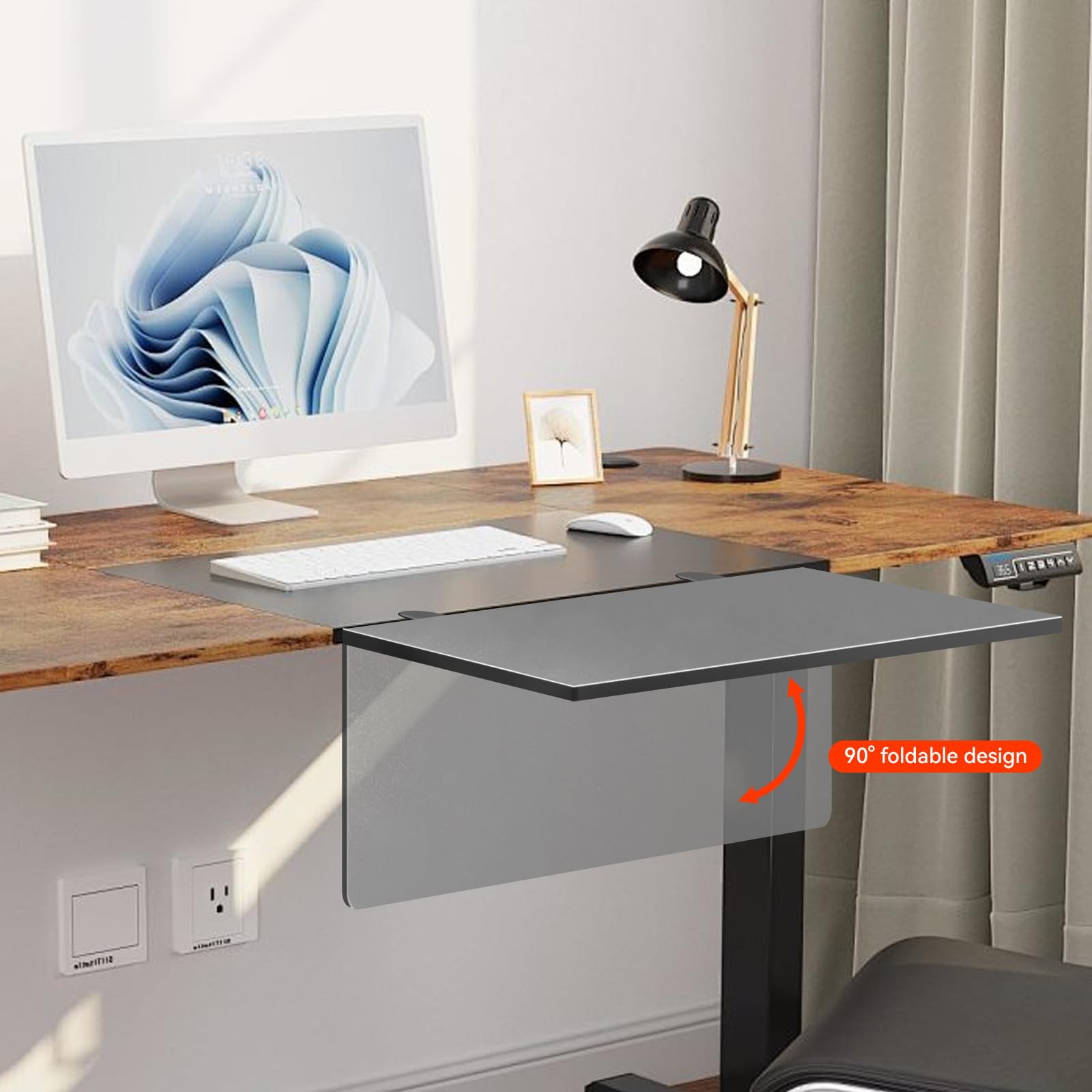 Desk Extender 24 x 12 Inch A Single Plank of Wood Clamp On Keyboard Tray 90-D...
