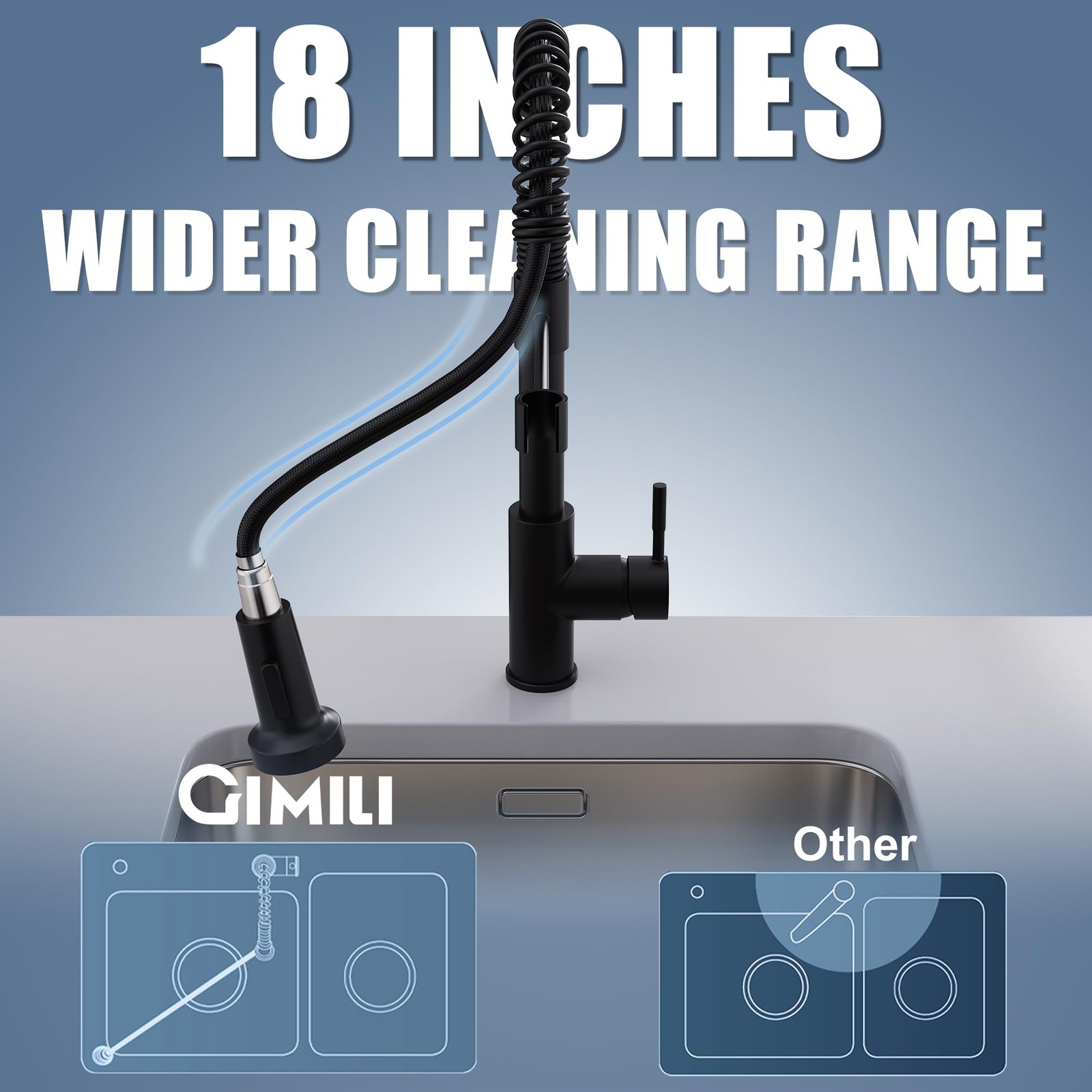Black Kitchen Faucet with Pull Down Sprayer Single Hole Spring Kitchen Sink F...
