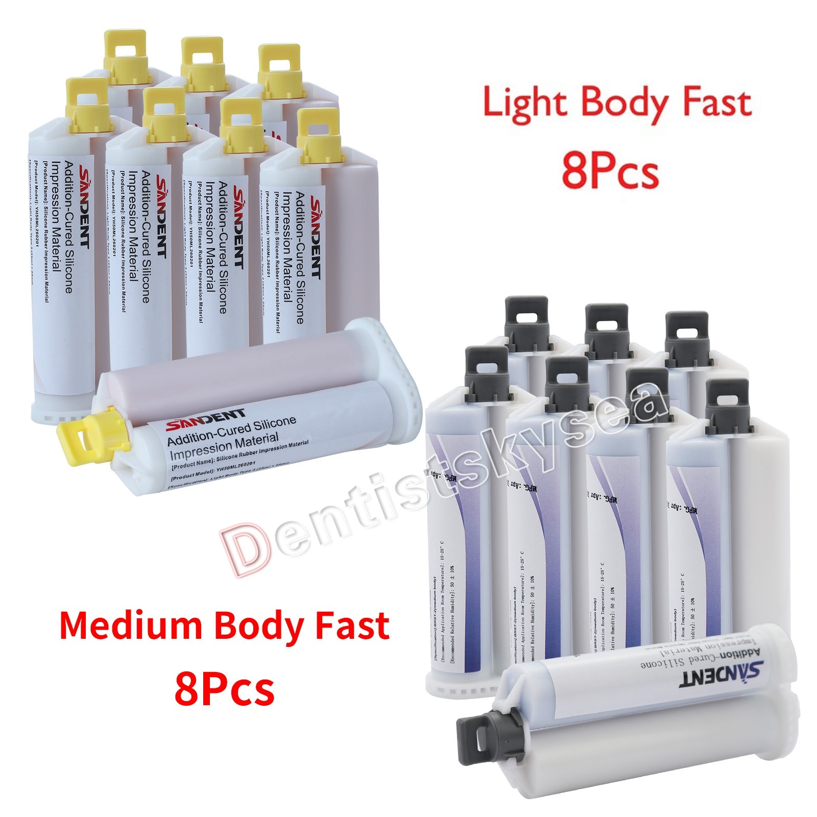 MEDIUM LIGHT BODY Material FAST SET Dental VPS Impression 50ml Cartridg 8/pk