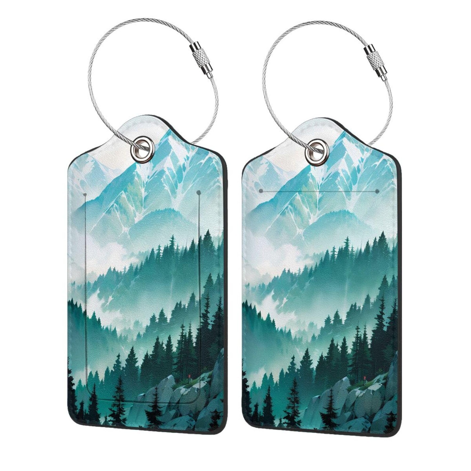 2 Pack Luggage Tags Travel Green Mountains Peaks Spectacular PU 2PCS,