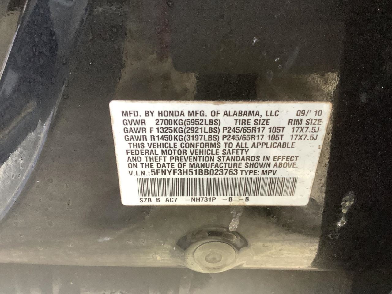PILOT 2011 Glove Box 4512623