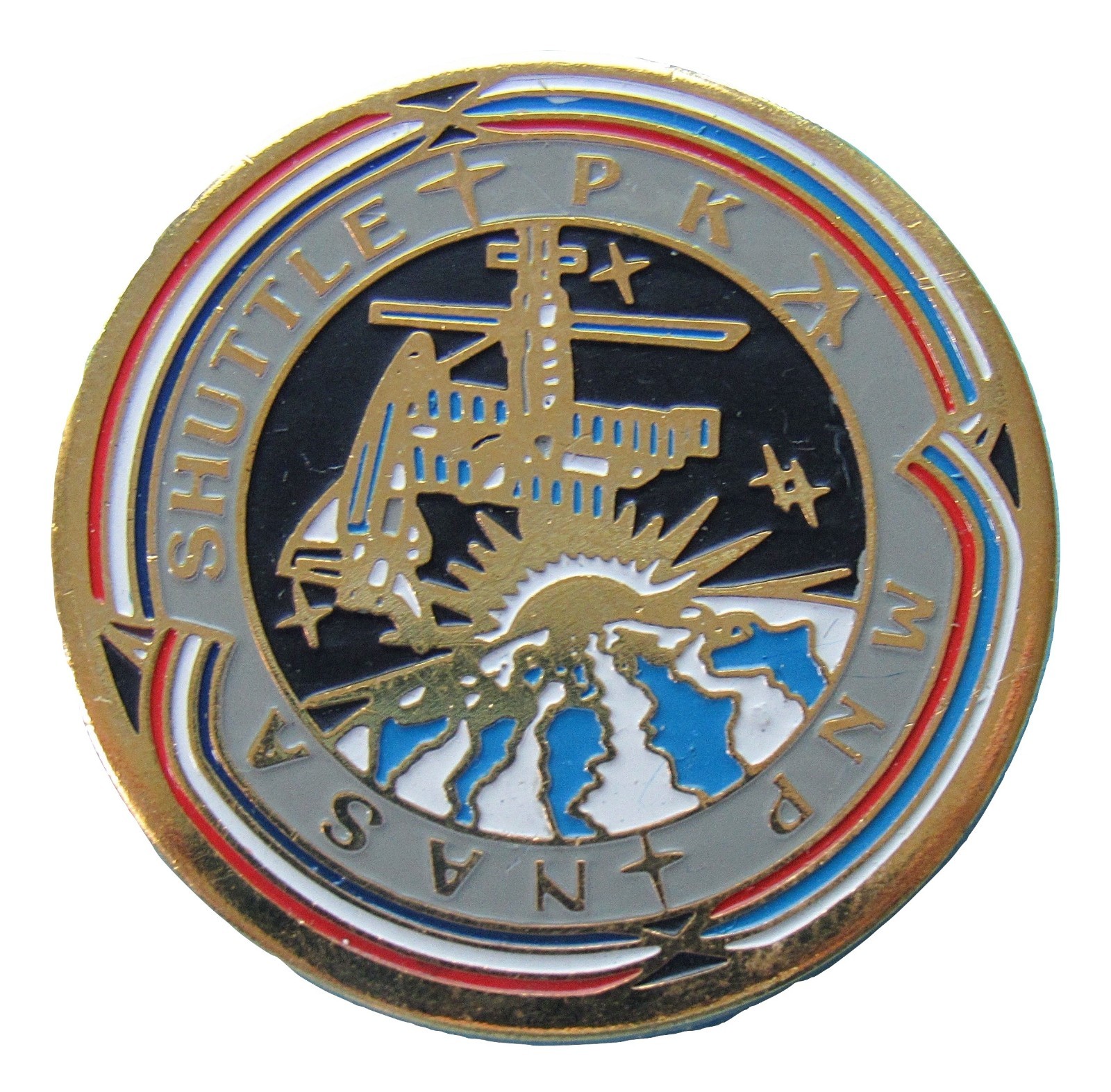 MIR Space Station enamel PIN vtg Space Shuttle PK MNP Russia