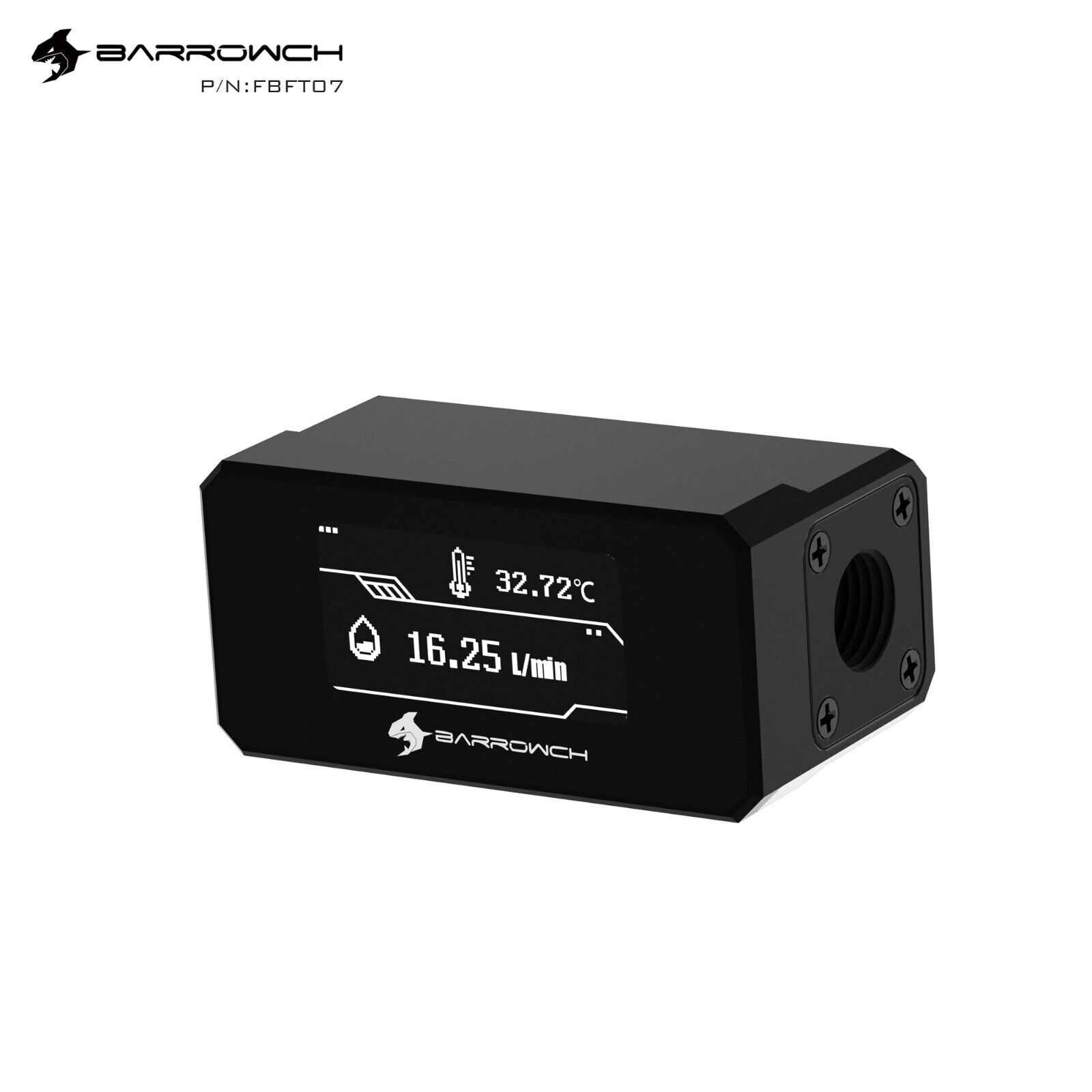 BarrowCH Digital OLED Display Inline Flow Meter Thermometer for Water Cooling