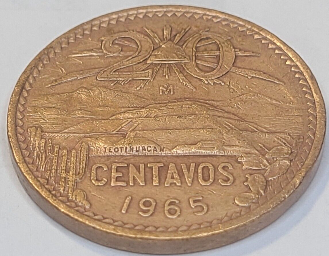 1965 Mexico 20 Centavos Coin Km# 440 Eagle Liberty Cap US SELLER