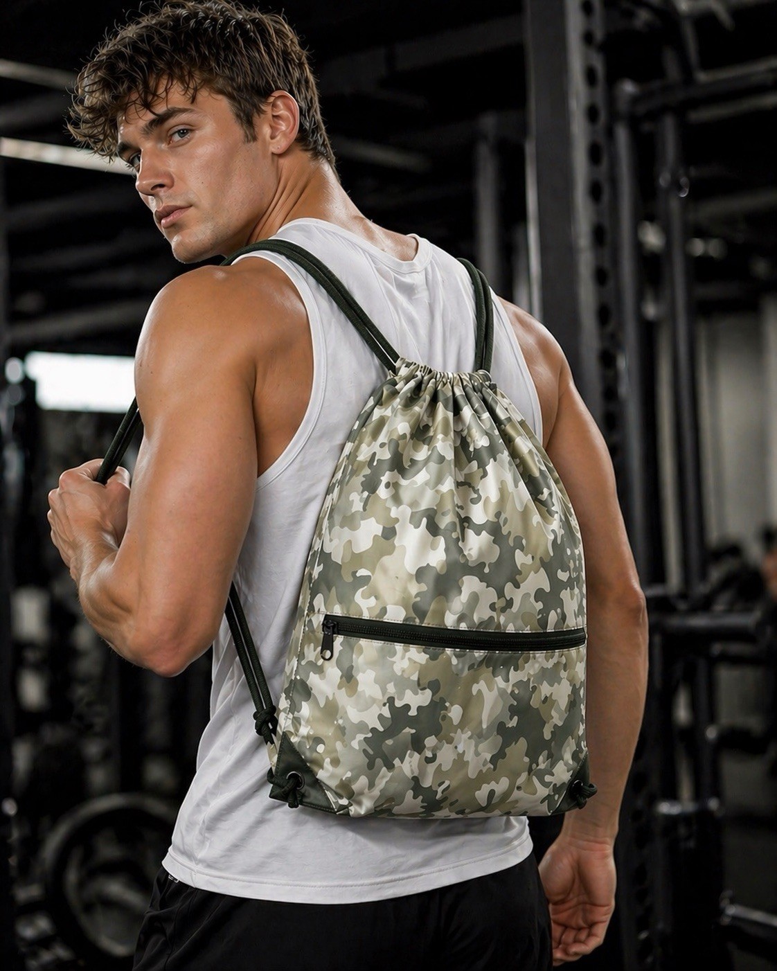 Desert Sand Army Camo Drawstring Backpack Gym Sack Pack